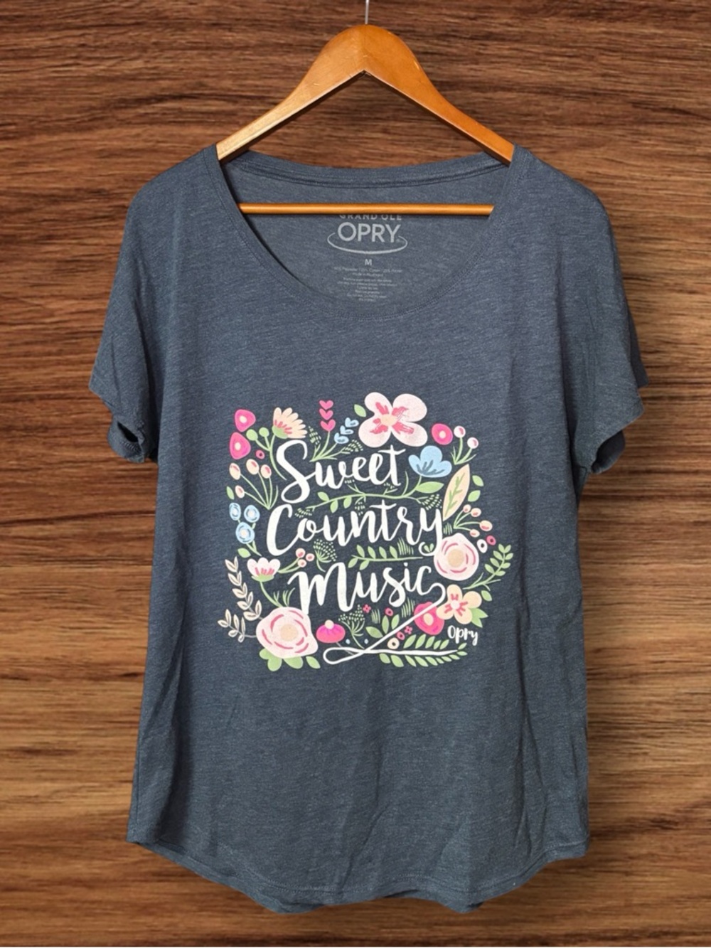 Grand Ole Opry Charcoal Gray Sweet Country Music Floral Short Sleeve T-Shirt